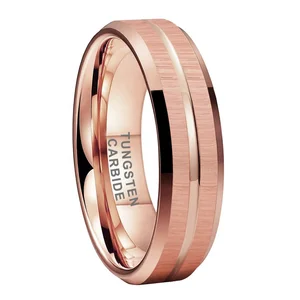Coolstyle Jewelry 6mm Grooved Beveled Brushed Rose Gold Tungsten Ring for Men Women Fashion Engagement Wedding Band Comfort Fit
