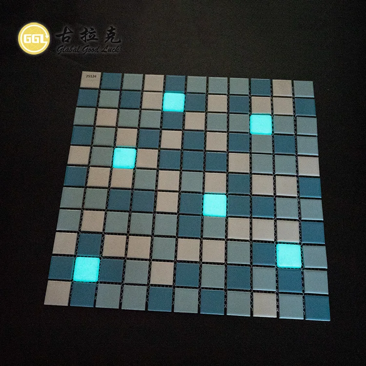 Hot Sale Blue and White Ceramic Mosaic Tile with Luminous Glass Shiny Mosaic Tile Pool Bathroom Spa Decorative factory