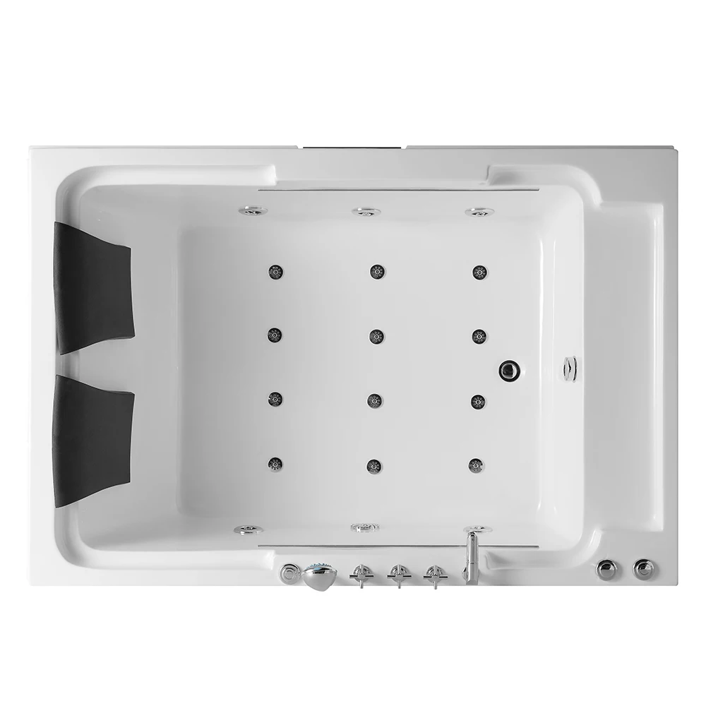 Two-Pillar Freestanding Rectangular White Acrylic Bathtub Stylish Design Bathroom Massage Bathtub