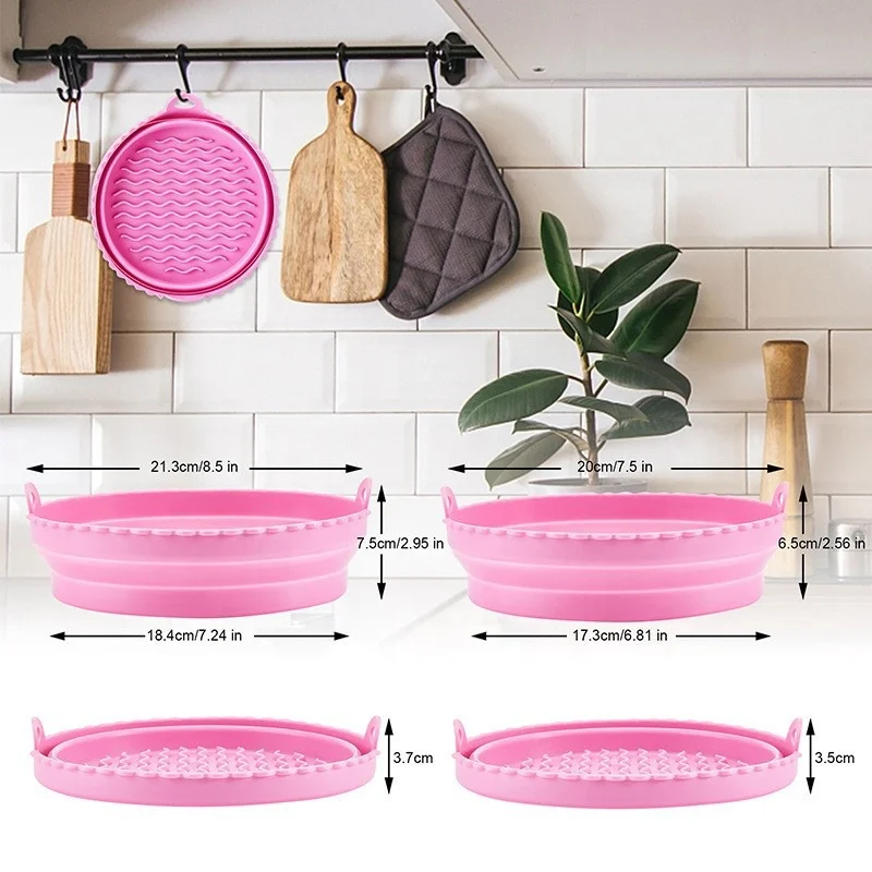 20cm Air Fryer Silicone Pot Tray Easy To Clean Reusable Airfryer Basket  Liners Baking Tray Grill Pan Pink Kitchen Accessories - AliExpress