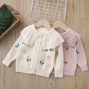 Customized logo From 1pcs RTS Autumn Infant Custom Cardigan Newborn Hand Knitting Sweater Baby Girl Clothes