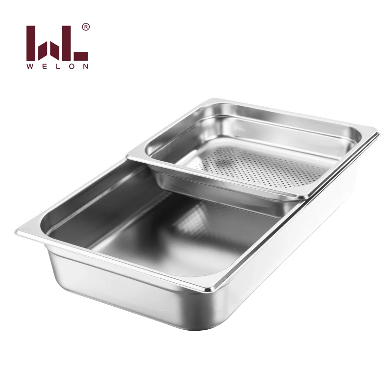 Durable 201 Stainless Steel Perforated Pan Multi-Size Food Warmer Buffet Pans Hotel Restaurant Supplies for Ice Cream Chafing
