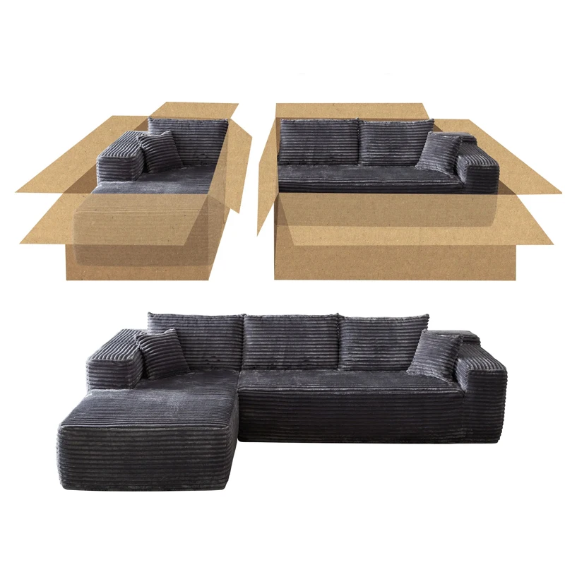 Modular Sectional Sofa Couch Compression Packing Sofa L-Shape Modular Sectional Sofa With Chaise No Assembly Required