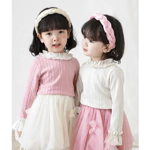 Autumn Knitted Girls Tops Long Sleeve Baby T Shirt Princess Lovely Boutique Kid Girls T-shirts