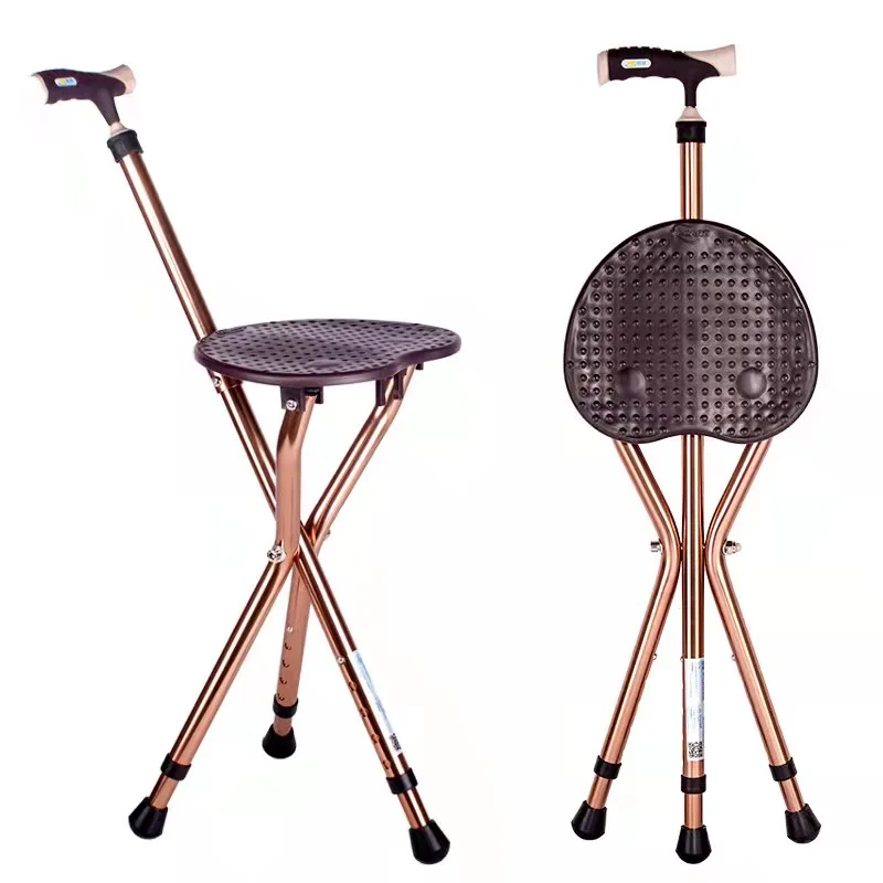 Folding Stainless Steel Adjustable Elderly Crutch Chair With Stool