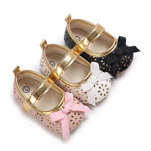 Summer Cute Bow Hollow Design Baby Shoes Soft Bottom Pu Leather Girls Princess Shoes Newborn Shoes for Toddlers