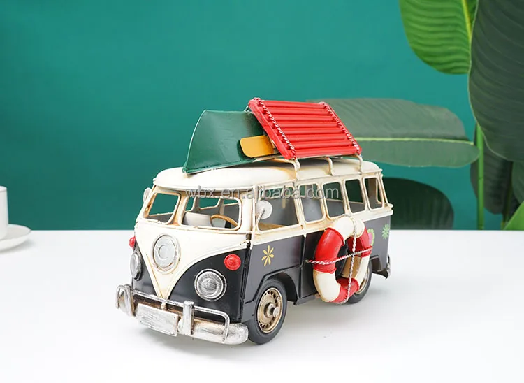 Iron Retro Bus Figurines Metal Bus Model Vintage Beach Bus Miniatures ...