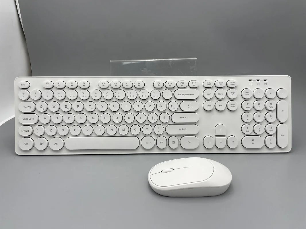 Модные яркие 2,4G Беспроводная клавиатура и мышь комбо мультимедиа турецкий/США/Испанский макет молчание Ретро Ключи KMSW-103R