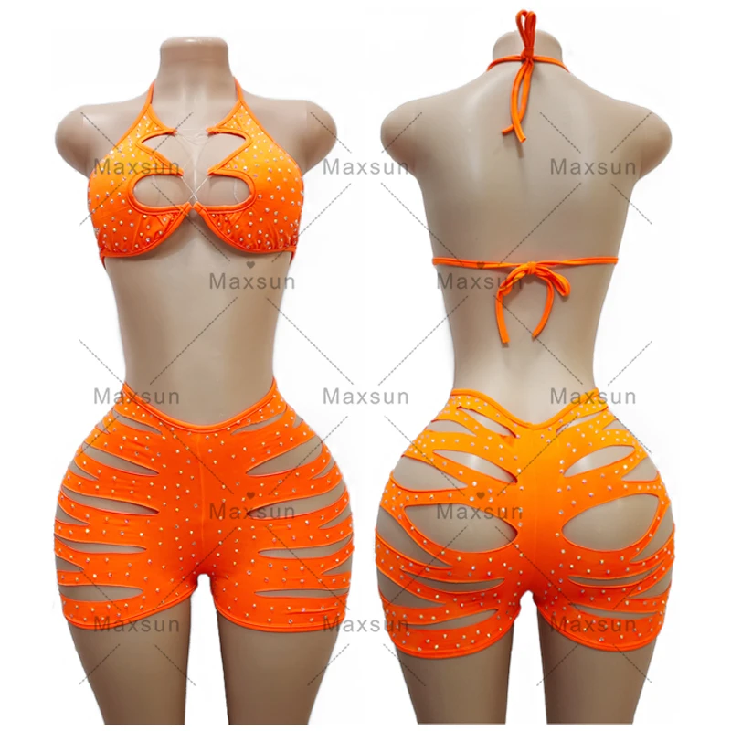 Maxsun Hot Girl Exotic Dance Wear Stripper Outfit Designer Body Stocking Hot Girl Sexy Backless Net Diamond Sexy Underwear MS113