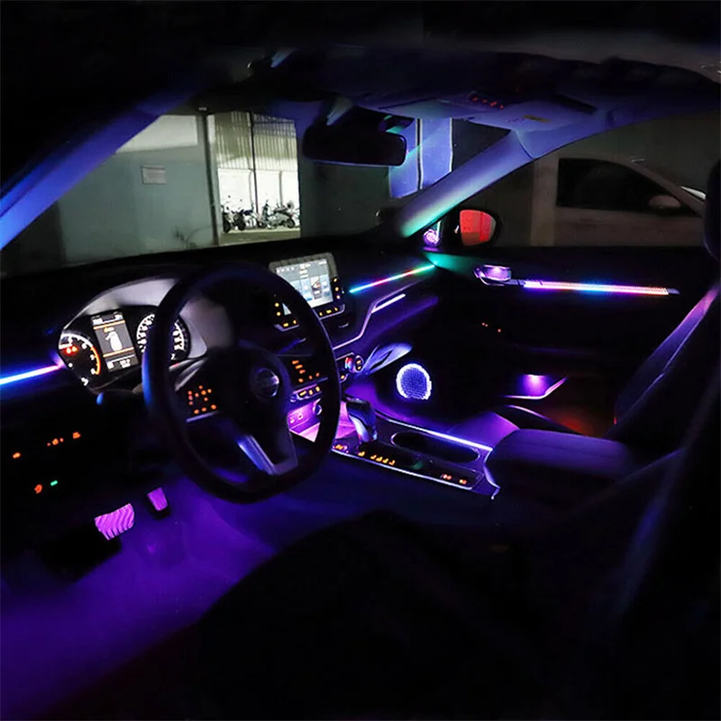 1 In 18 Car Interior Atmosphere Light Kit Strip Rgb Neon Acrylic Fiber