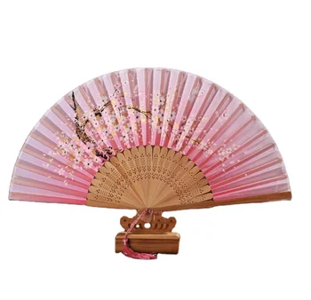 Folding silk fan cherry blossom fan Japanese custom advertising retro Gradient color hand fan