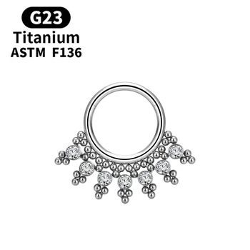 ASTM F136 Titanium 16G Nose Ring Circle Shape CZ Inlay Labret Nose Nostril Hoop Earlobe Tragus Cartilage Women Piercing Jewelry