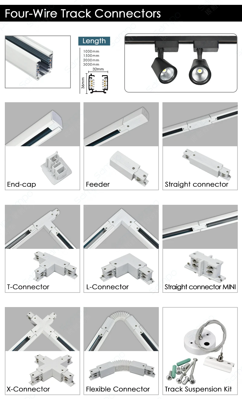 4 Wire Track Rail Led Light, Rail System Led 3 Phases