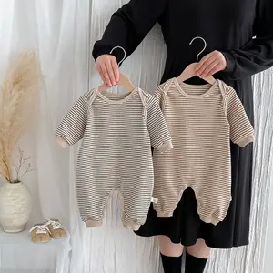 Custom Baby Clothes Unisex Outfit Autumn Winter Long Sleeve Striped Seamless Baby Rompers