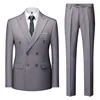 Grey 2 piece trousers set gentleman suit
