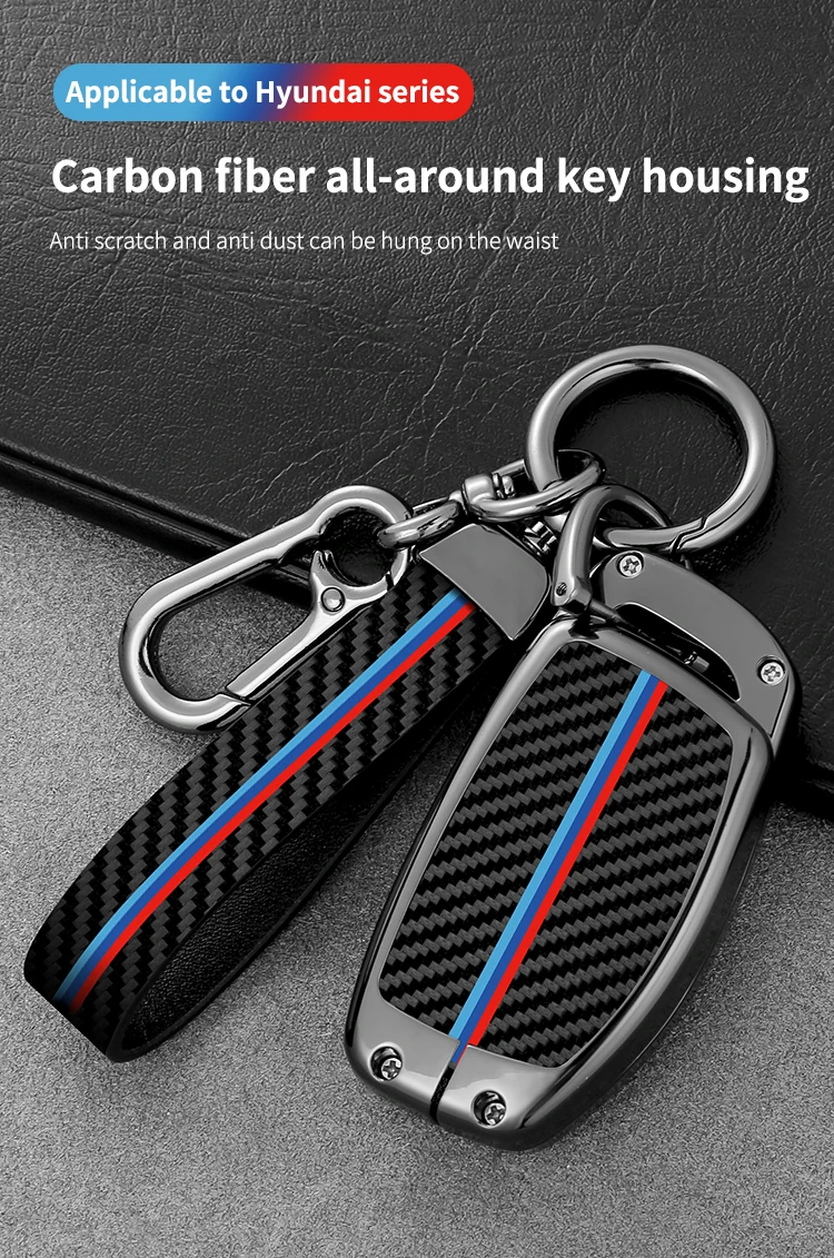 Carbon Car Logo Key Case For Hyundai I10 I20 Ix25 I30 Ix35 Accent