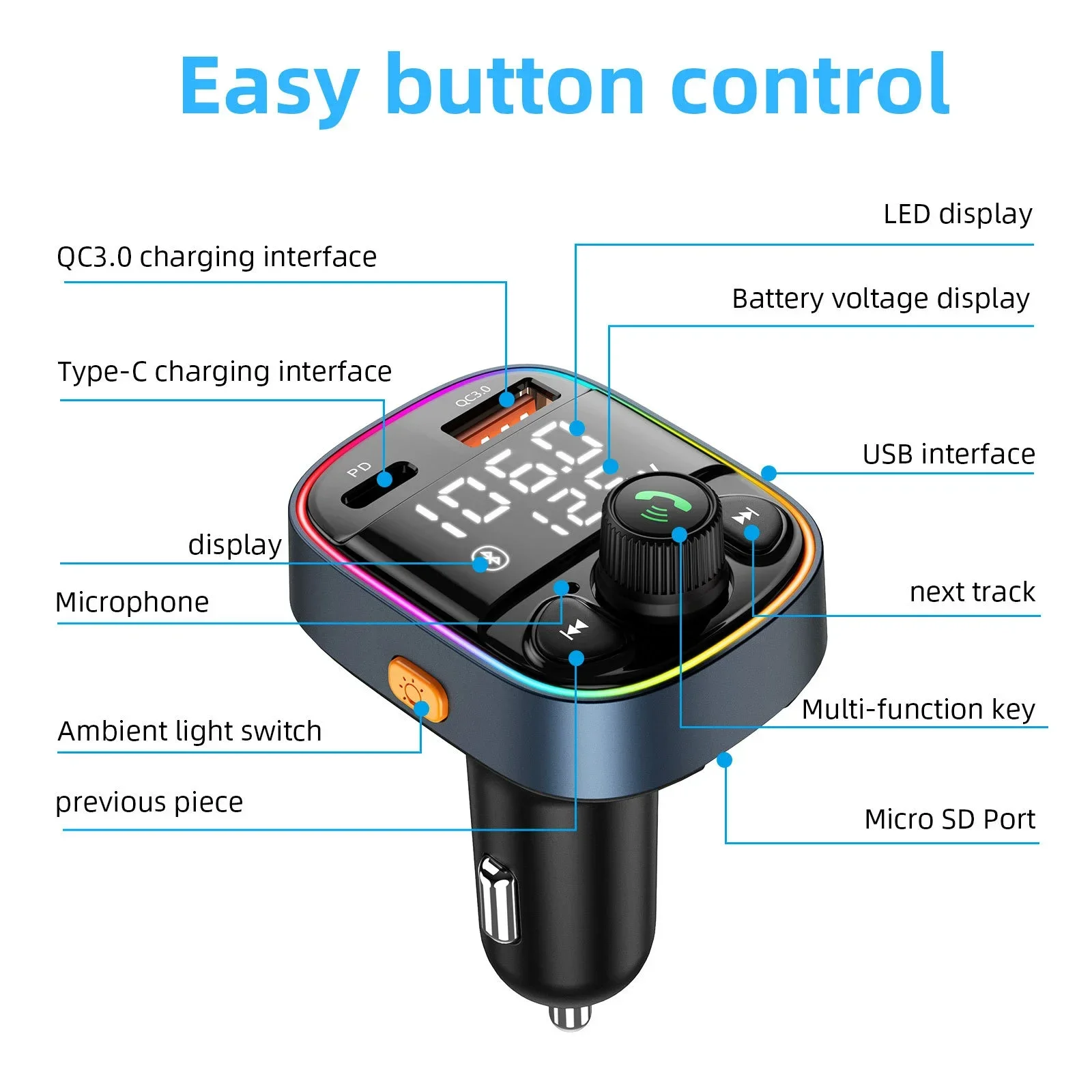 Dual Usb Ports Display Modulator Fast Charger Bluetooth Car Kit Hands