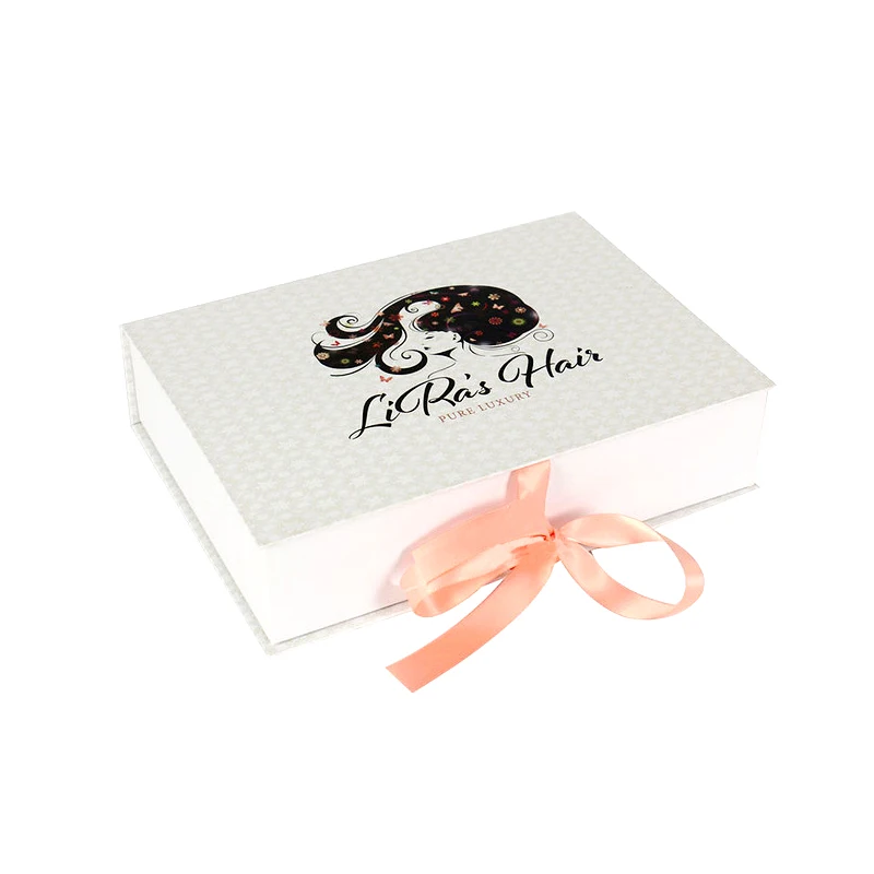 custom logo printing folding magnetic gift box for hair packaging paper box with Silk ribbon