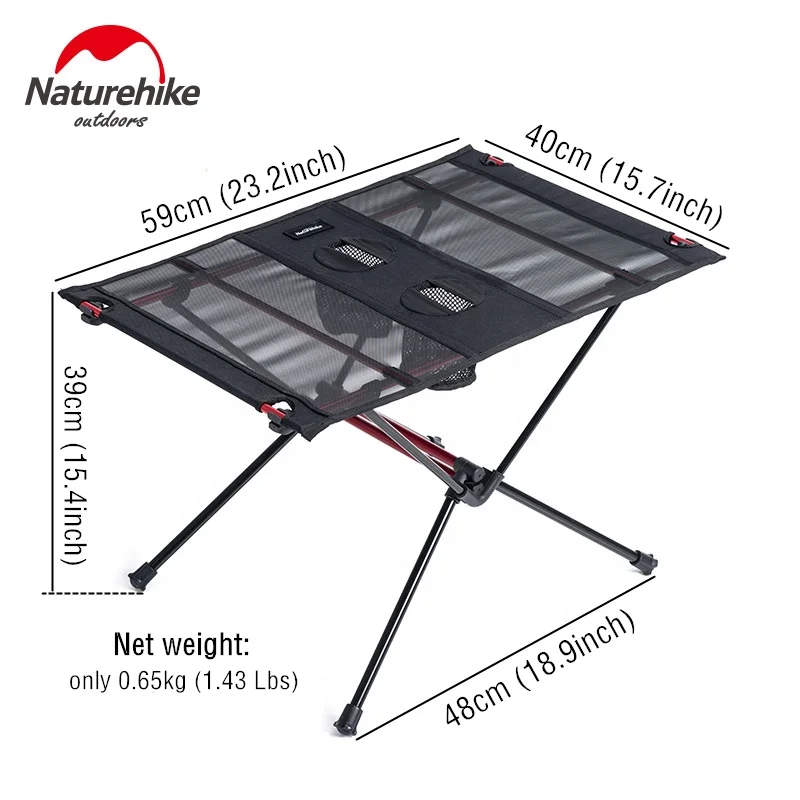 Mesa de camping ligera y plegable de malla para picnic al aire libre Naturehike con portavasos