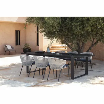 Popular powder-coated aluminum dining set outdoor furniture garden patio rope woven furniture