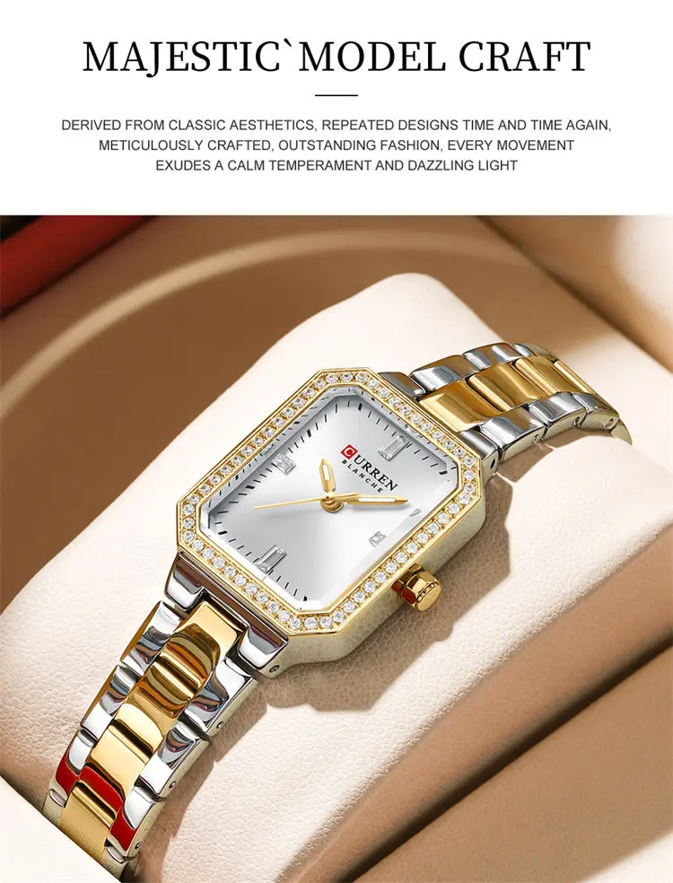 Curren 9102 Elegant Made in Prc Lady Quartz Watch Vive Stainless Steel Band Waterproofing Diamond Bling Business Reloj Watch