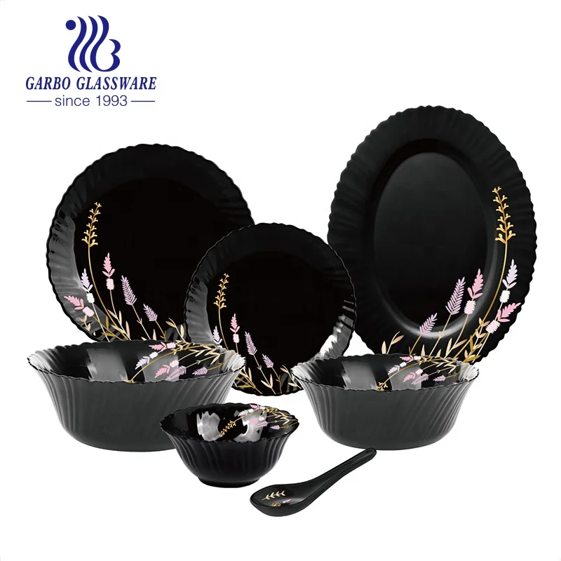 Wholesale Tempered Glass Dinner Set 33pcs Black Opal