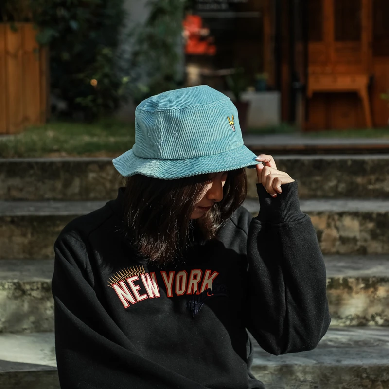 Wholesale Corduroy Black Fishing Man Women Boonie Basin Hat Corduroy Bucket  Hat With Embroidery Logo