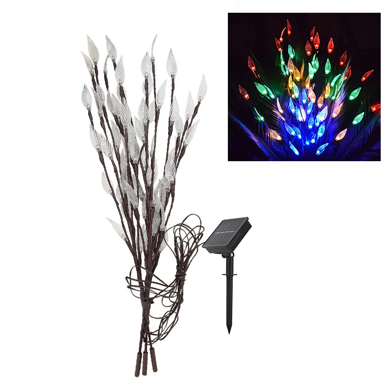 One for Three Solar Leaf Tree Branch Light Outdoor LED Garden Decoration Lawn Ground Plug Light