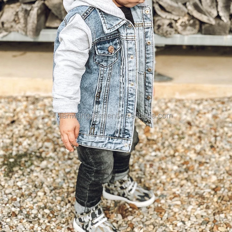 Oem Custom Hood Jean Jacket For Children Toddler Unisex Baby Boys Blue