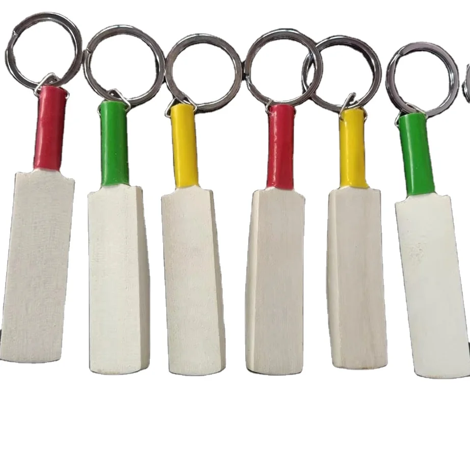 Custom Logo Design Cricket Bat Keychain Leather Keyring with Ball OEM Supported Keychain for Promotional Gifts From India
