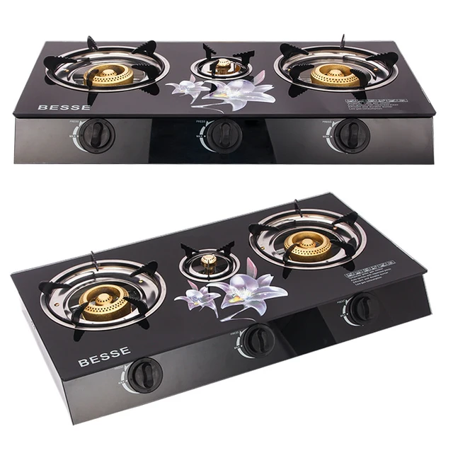 Desktop Gas Stove, Kitchenware, Stove Manufacturer, Wholesale, 3-eye Burner, Tempered Glass, Built-in Gas Stove