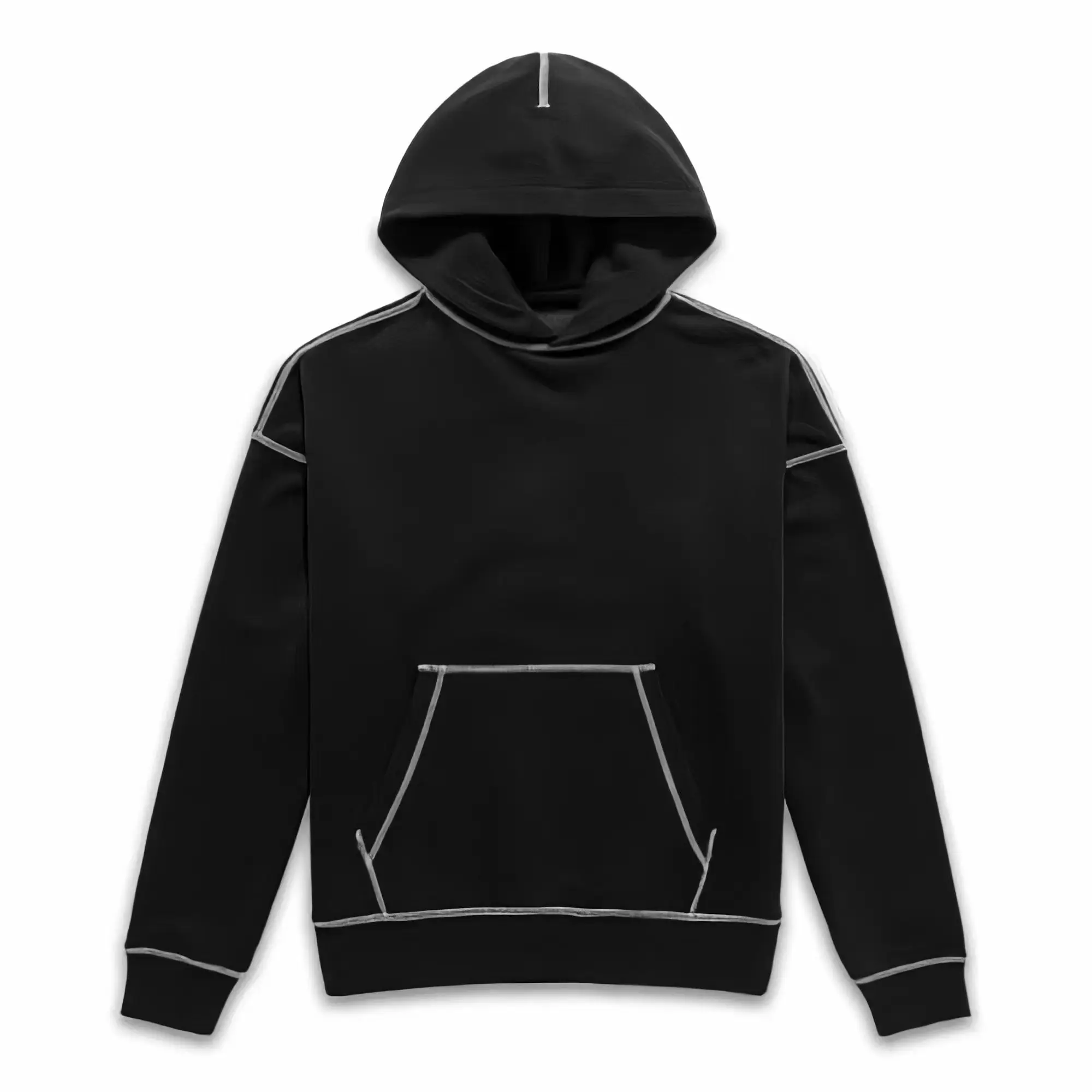 Custom Contrast Stitching Black Heavyweight Stitch Hoodie Oversized Hoodie  Blank Hooded Sweatshirt No Hat Rope