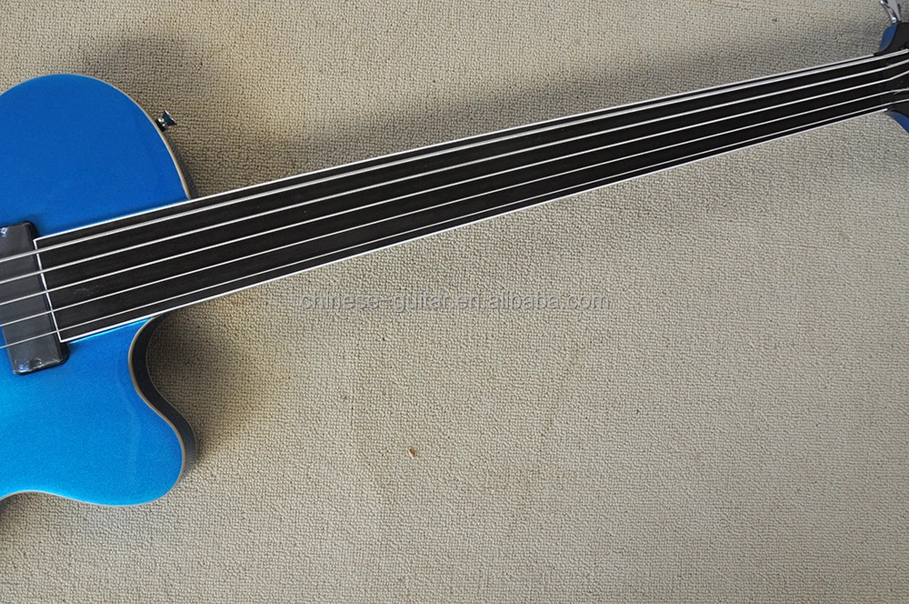 Flyoung Metal Blue 5 Strings Electric Bass Guitar Rosewood Bass Guitar Side Hole Body Bass