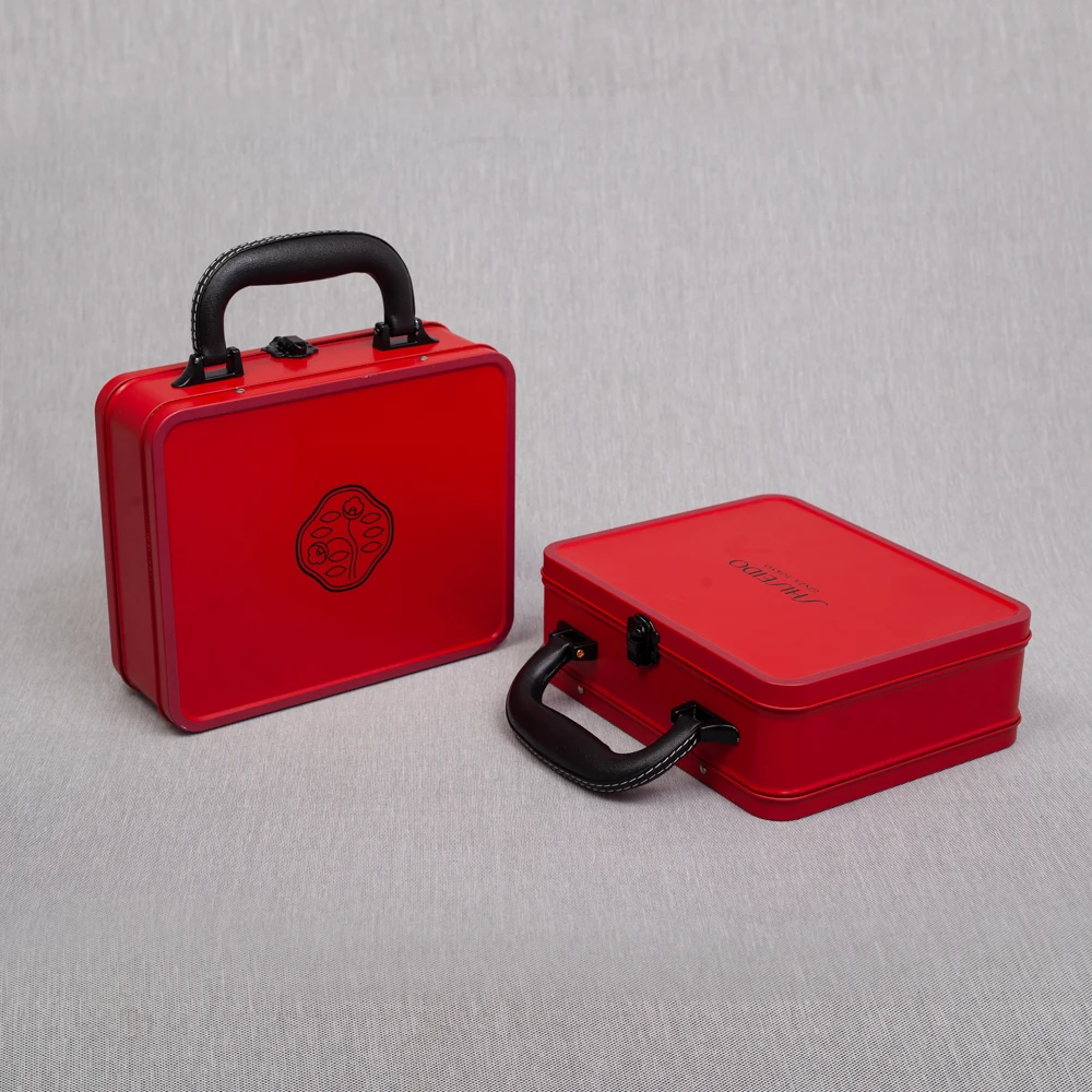 Wholesale luxury custom printed empty lunch tin box metal tin box with handle