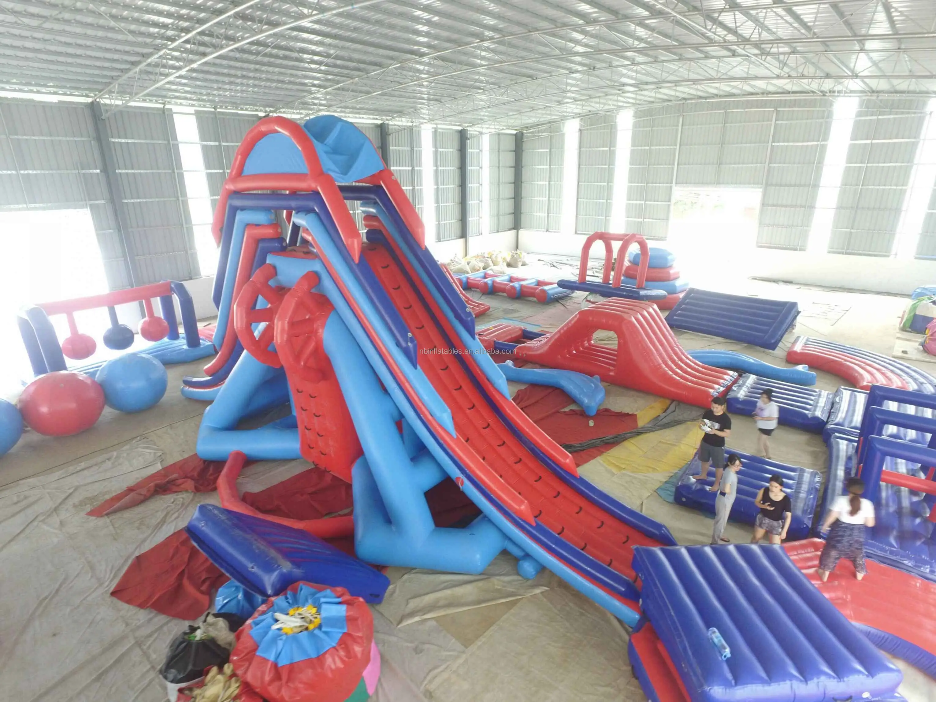 Water Obstacle Course Inflatables Water Park Floating Island Inflatable Combo Climbing Slide