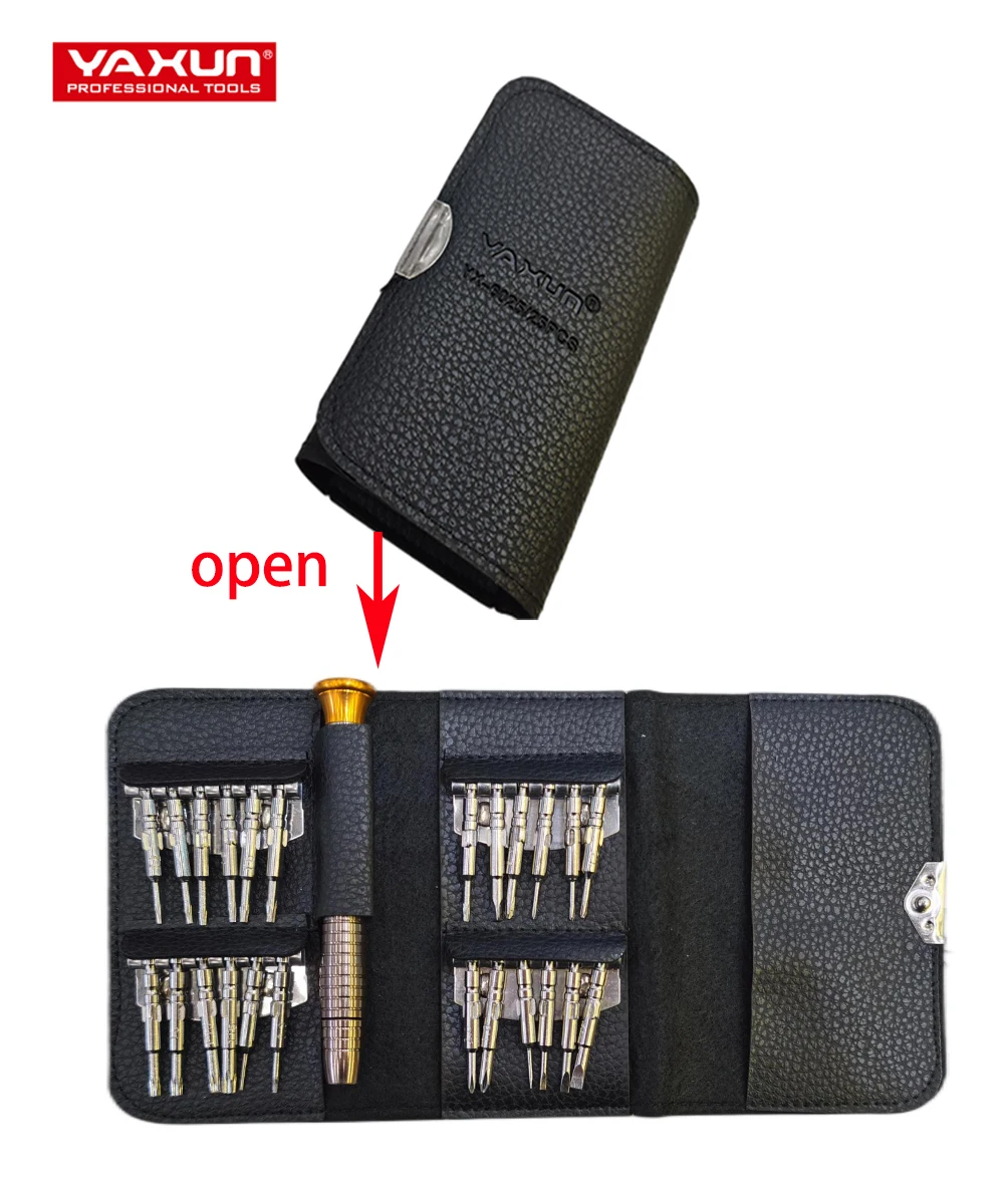 مجموعة مفكات براغي YAXUN YX6025, مجموعة مفكات براغي للهواتف المحمولة مكونة من 24 قطعة بمحفظة ، مجموعة مفكات براغي لإصلاح الهاتف المحمول ، مجموعة أدوات لأجهزة Iphone وipad وlatop