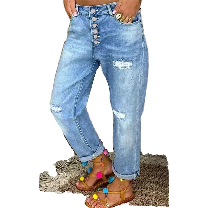 Boutique Wholesale 2025 Summer New Fashionable Breathable Denim Casual Solid Low Waist Loose Slimming Straight Leg Women's Jeans