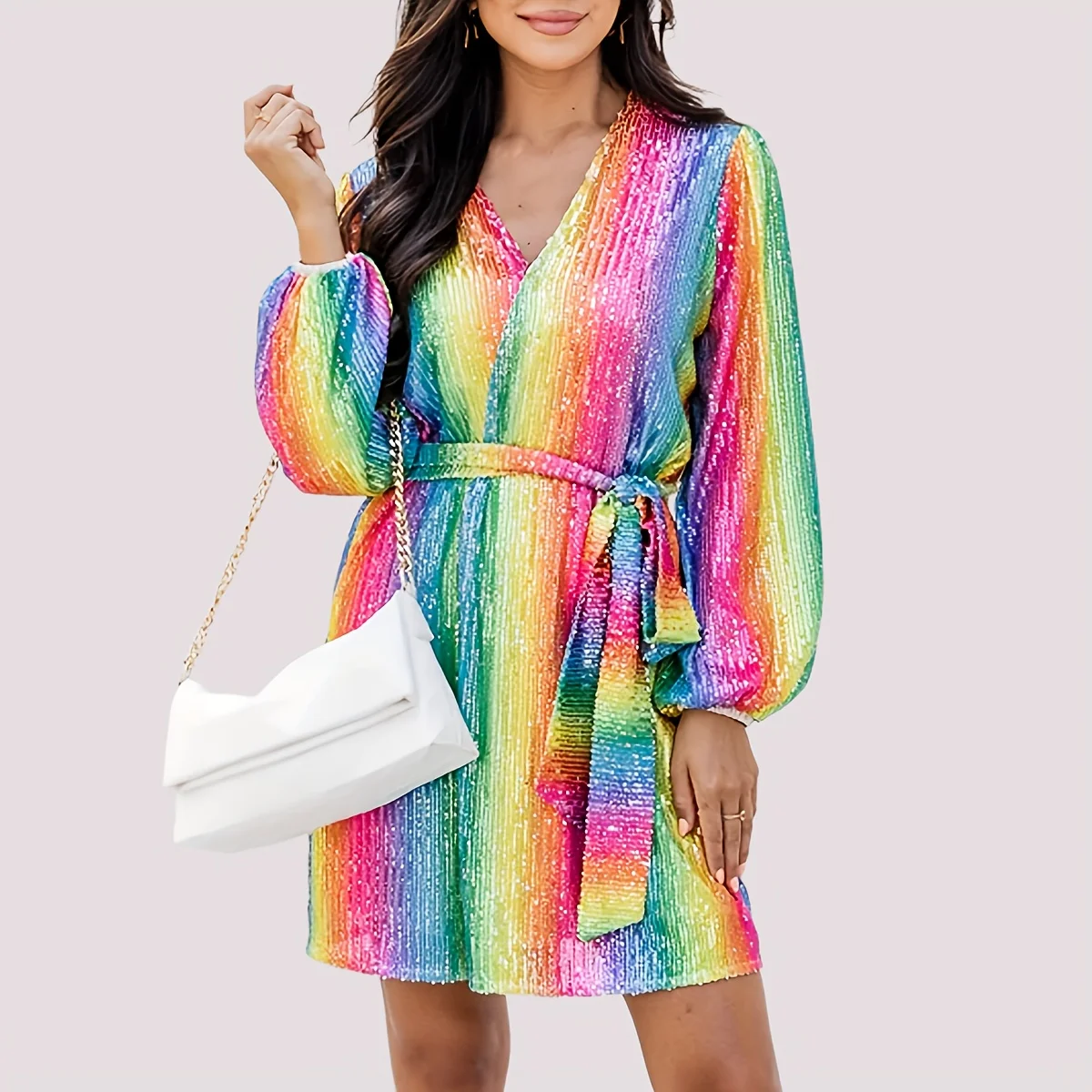 Sequin Sleeve Rainbow Dress