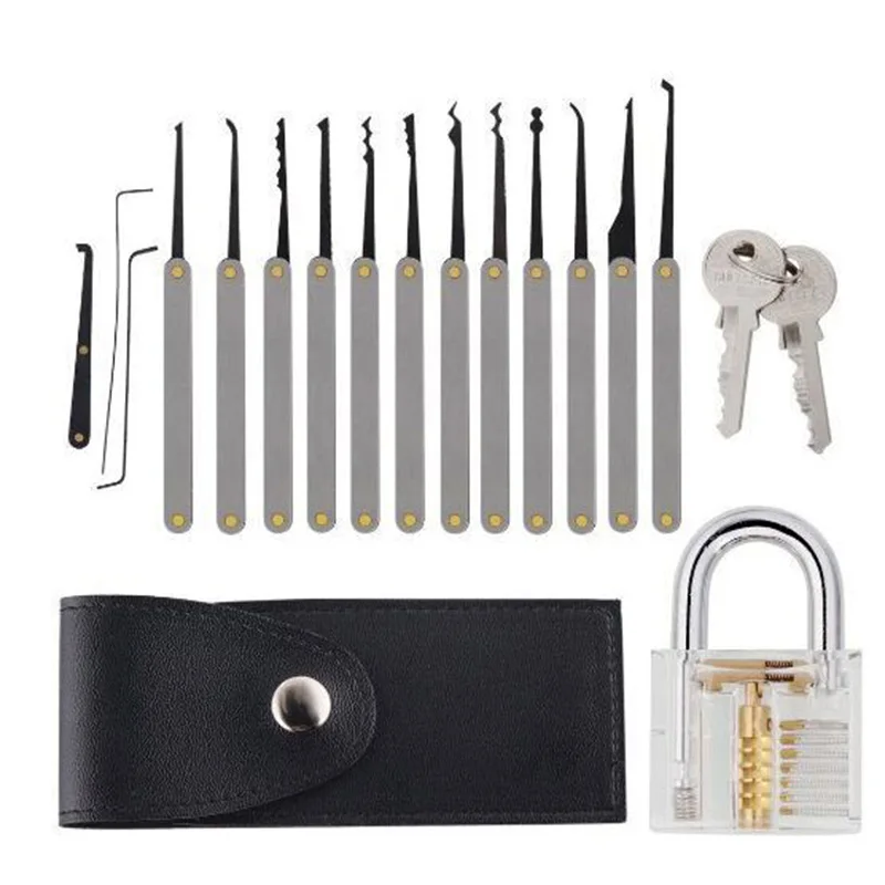 GOSO 12pcs Hook Picks Titanium Lock Pick Sets Broken Key Tools and Transparent Practice Protection Padlock Locksmith Tool