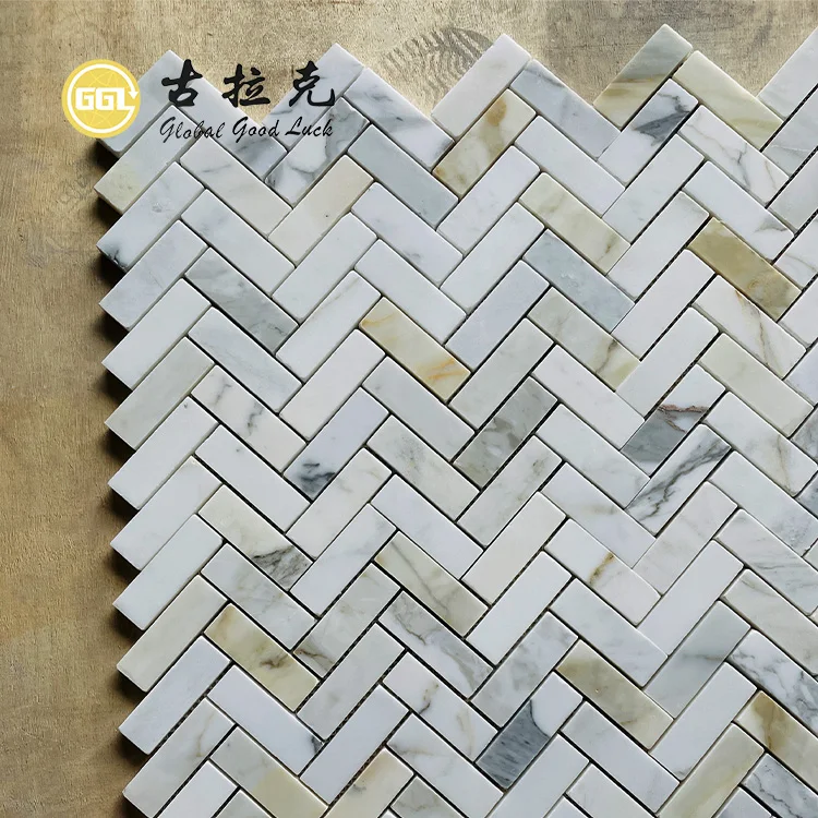 Calacatta Gold Marble Herringbone Marble Mosaic Tile For Bathroom/Kitchen Floor Wall manufacture