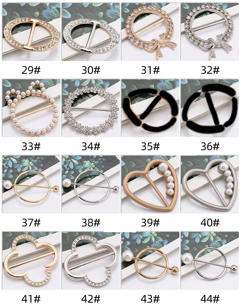 Fancy Design Apparel Metal Trims Rhinestone Buckle Pearl Silk Scarf Jewelry Accessories Gold Rose Gold Scarf Clips Ring
