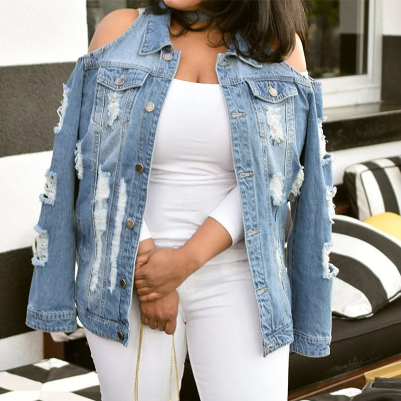Jaket Denim Wanita Off Shoulder,Jaket 