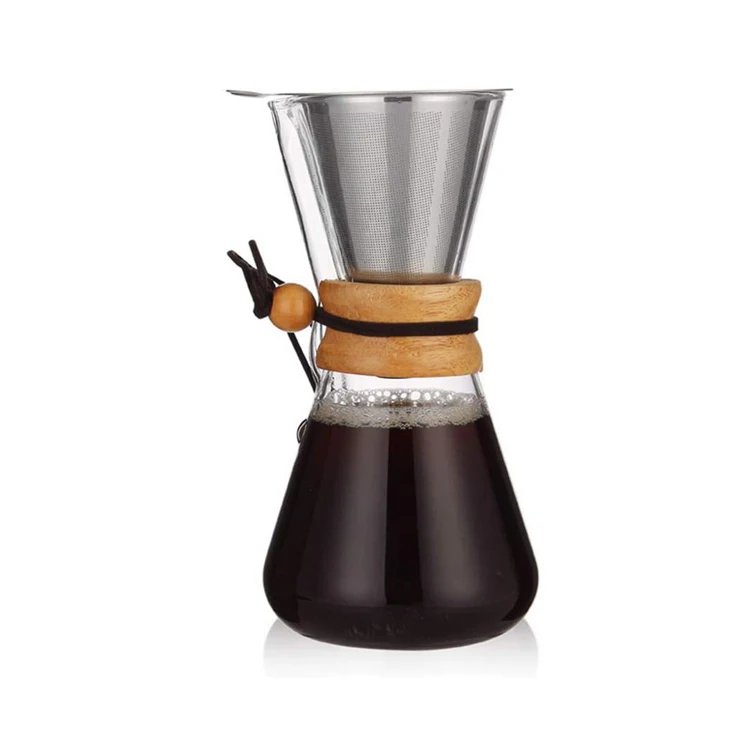 High Borosilicate Glass Manual Coffee Dripper Brewer With Stainless