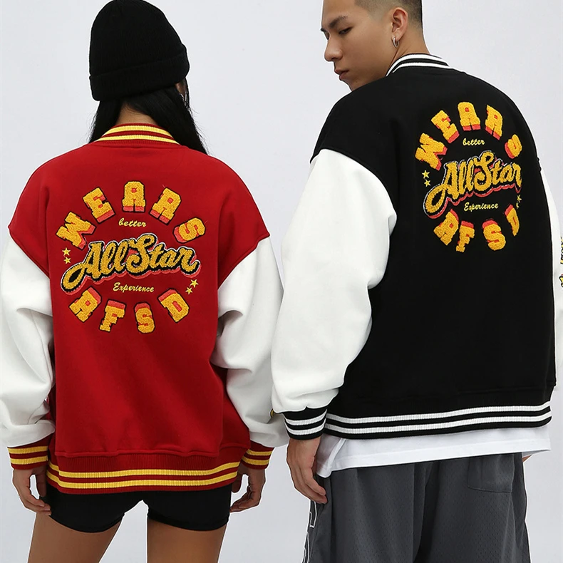 340G Custom Printing Long Sleeve men's Baseball Jacket Men Plain Blank Jackets281_voghion.com
