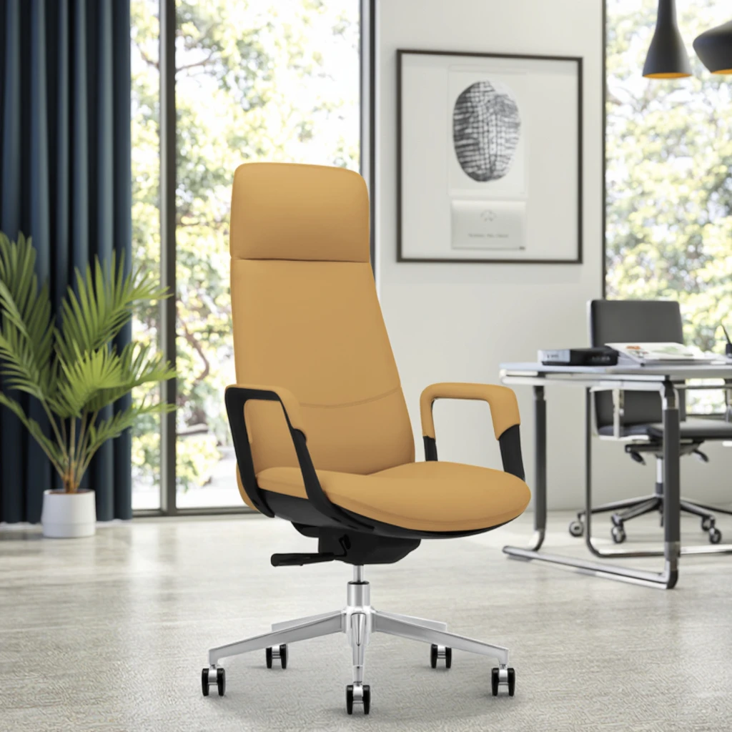Synthetic Leather Executive Office Chair with Ergonomic Design Adjustable Height Solid Back Steel Base Rotating Seat 3