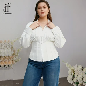Women's Plus Size Puff Sleeve Blouse Elegant Long Sleeve Chiffon Ruffle Shirt Tops Fashion Design Casual Tunic