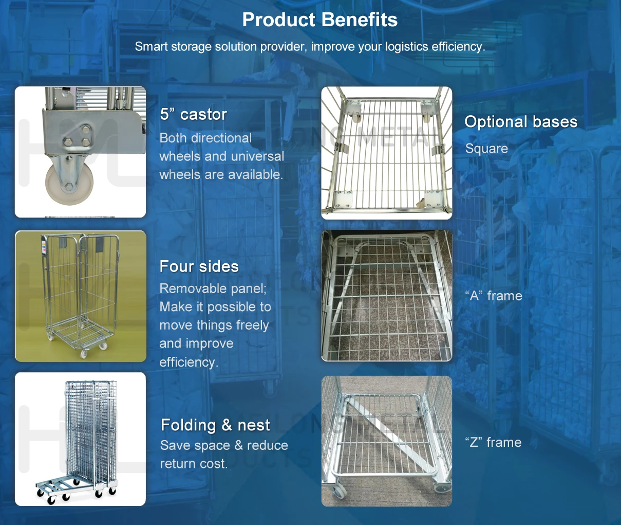 Huameilong Logistic Material Handling Galvanized Steel Cargo Transport