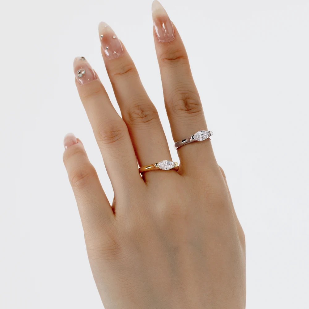 KAKODIY Hot Selling Zircon Fine Jewelry 925 Sterling Silver 18K Gold Plated Ring Marquise Women's Wedding Engagement Ring detail 1