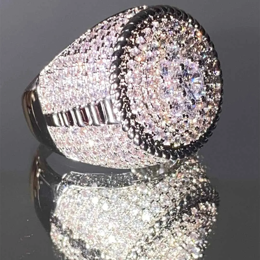 Hip Hop 14k Gold Plated Man Big Finger Rings Full Of Cz Diamond Gold Rings Full Cubic Zircon Ring For Mens