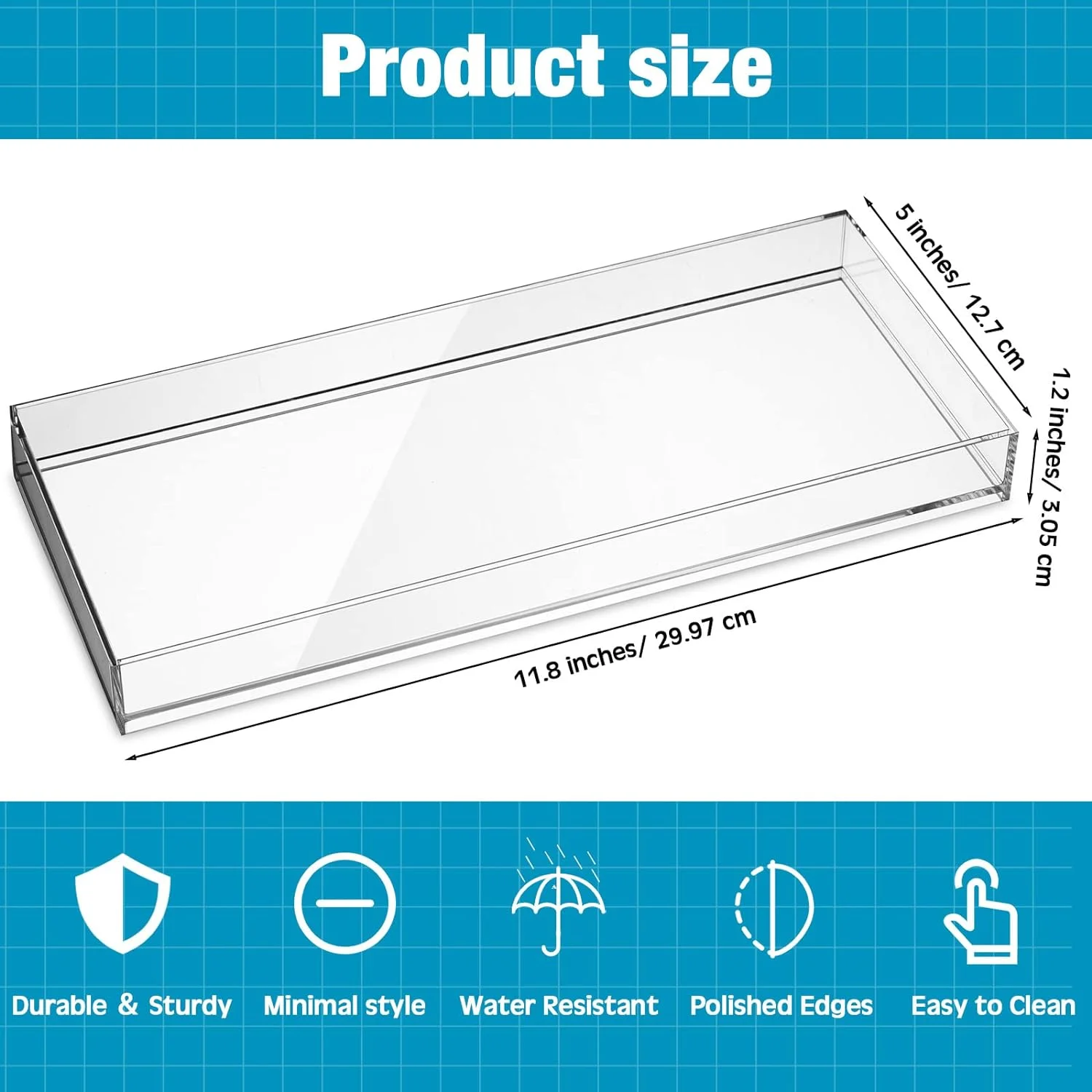 Bespoke Small Clear Acrylic Bathroom Vanity Organizer Hand Towel Tray